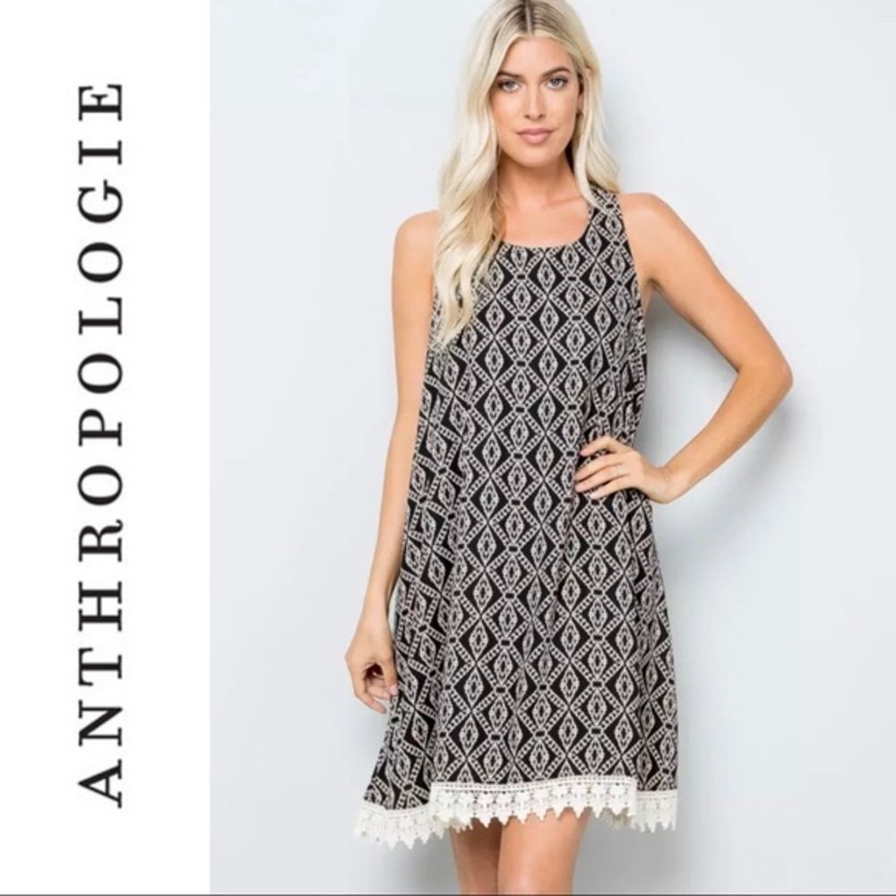 NWOT Anthro Everleigh Crochet Tribal Swing Dress L